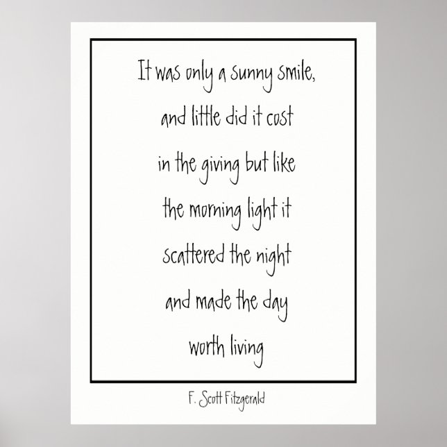 Poster Sunny Smile Inspirational Poem F. Scott Fitzgerald (Frente)
