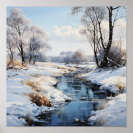 Poster Sunny Winter Field and Stream Outdoor Scenic