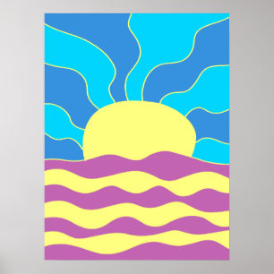 Poster Sunrise e Ondas Abstrato