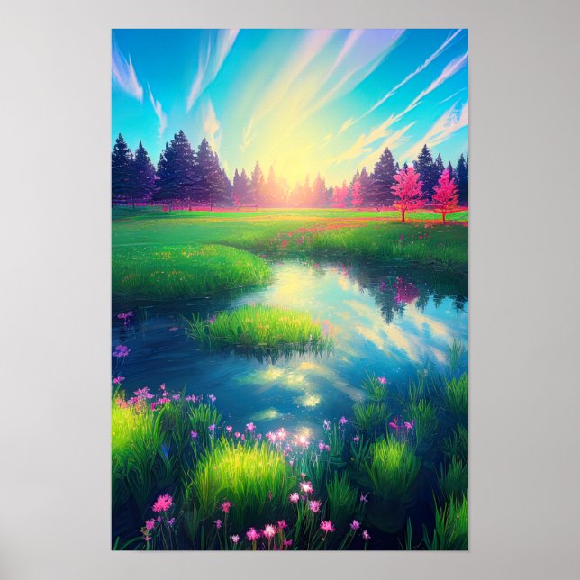 Poster Sunrise em Serene Meadow (Frente)