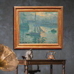 Poster Sunrise (Marine) por Claude Monet<br><div class="desc">Na paleta silenciosa da madrugada emergente, Claude Monet retratou o porto industrial do Havre na costa norte de França. A brilhante laranja dos raios solares da ascensão gira em meio ao ar úmido e dança sobre a suave água ondulante, iluminando seus azuis e verdes iridescentes. Mal discerníveis através de uma...</div>