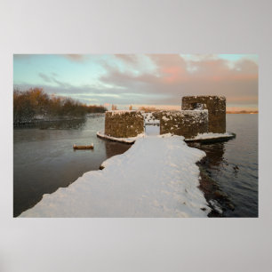 Poster Sunrise no castelo de Chasewater, Staffordshire, R