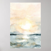 Sunrise Sunset Beach Ocean Aquarela Vertical