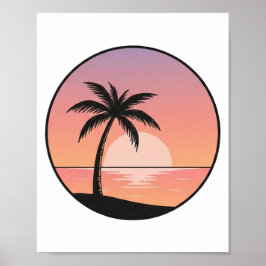 Poster Sunset Beach Badge – Minimalist Hand-Drawn 