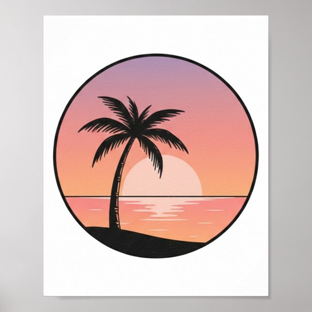Poster Sunset Beach Badge – Minimalist Hand-Drawn  (Frente)