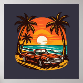 Poster Sunset Beach Drive: Retro Summer Escape