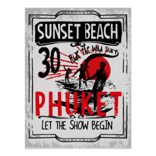Póster Sunset Beach Phuket Vintage Surfing