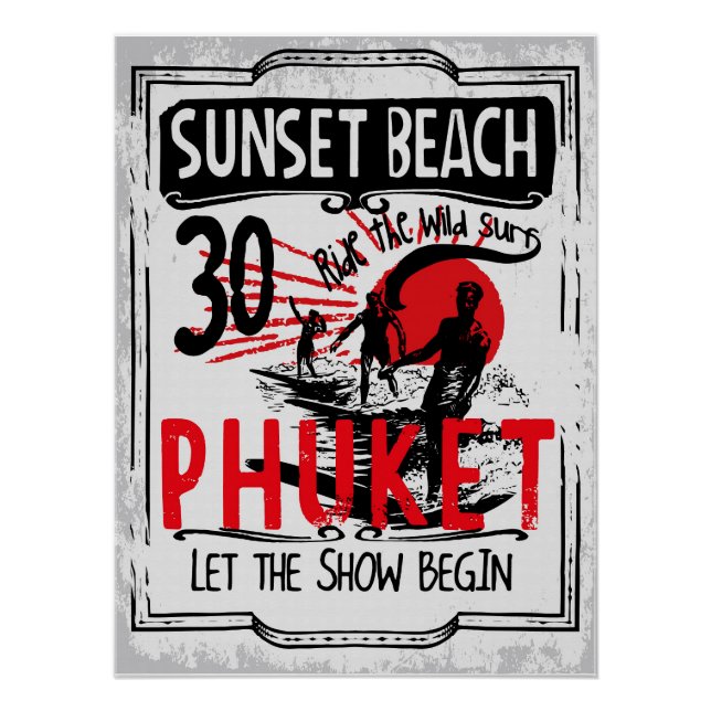 Póster Sunset Beach Phuket Vintage Surfing (Frente)