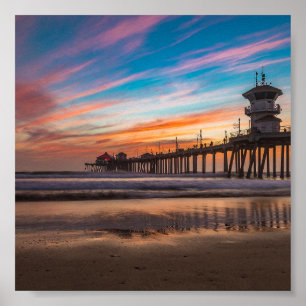 Poster Sunset by the Huntington Beach Pier in California