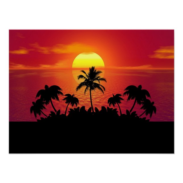 Póster Sunset com Palmeiras Silhouette-16514 (Frente)