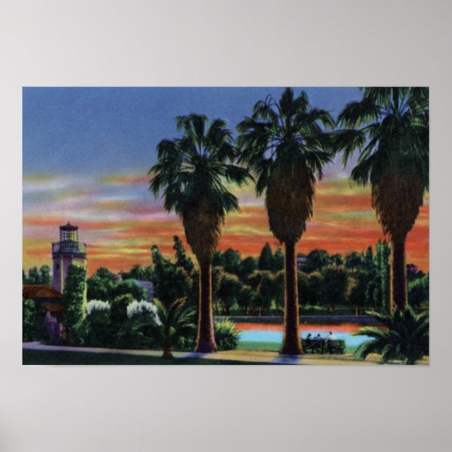 Póster Sunset da Califórnia em Los Angeles no Parque Echo (Frente)