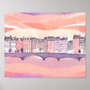Poster Sunset da Cidade Europeia Aquarela