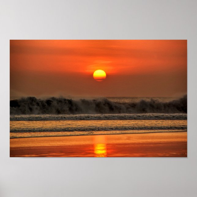 Poster Sunset da Onda do Mar de Praia (Frente)