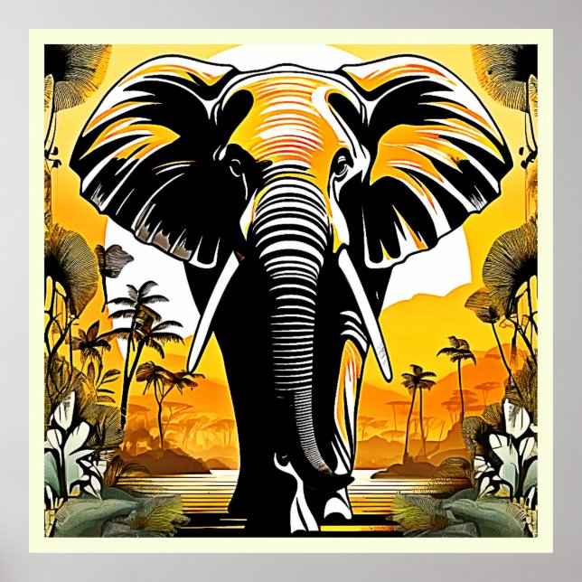 Poster Sunset de Elefante Majestoso (Frente)