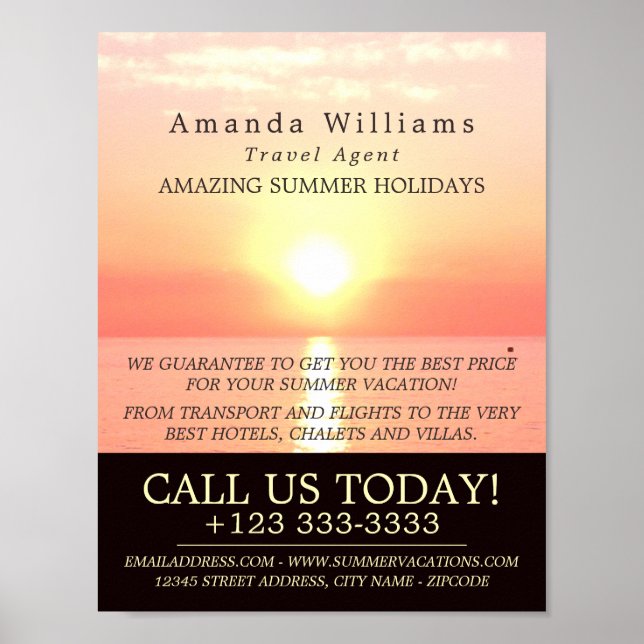 Poster Sunset de Feriado, Anúncio de agente de Viagem (Frente)