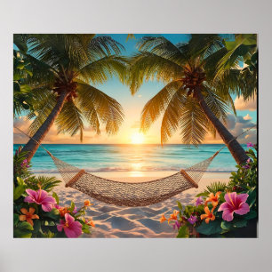 Poster Sunset de Paraíso Tropical - Relaxando o Modo de P
