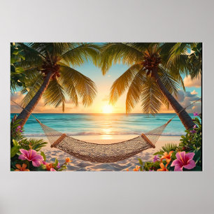 Poster Sunset de Paraíso Tropical - Relaxando o Modo de P