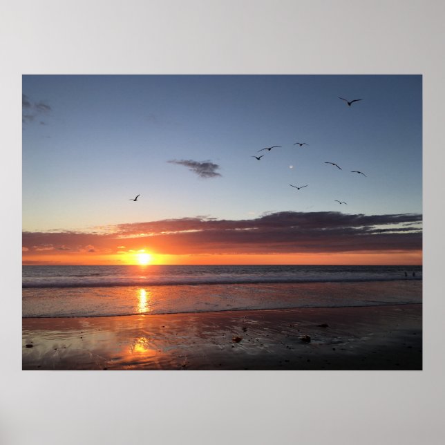 Poster Sunset de praia em lua (Frente)