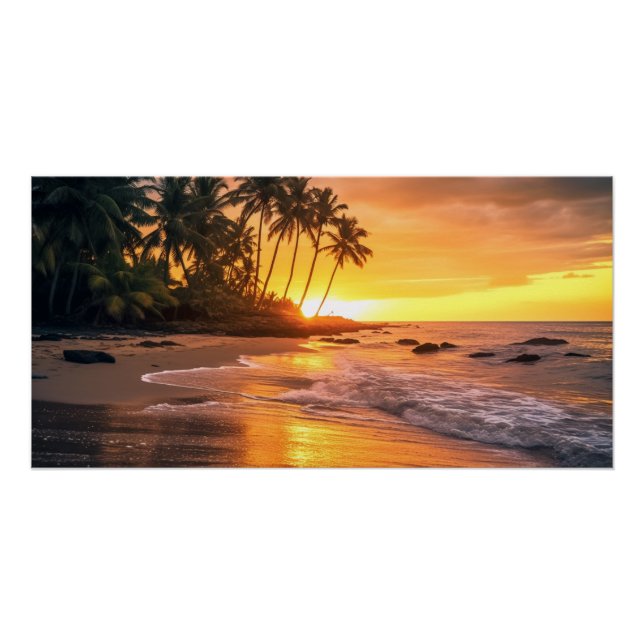 Póster Sunset de praia tropical (Frente)