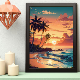 Poster Sunset de praia tropical