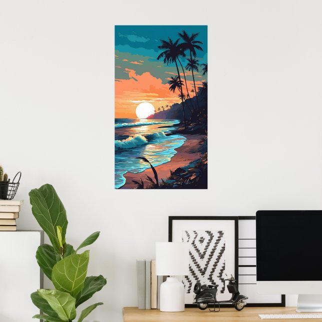 Poster Sunset de praia tropical (Escritório em casa)