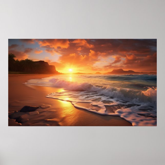 Poster Sunset de praia tropical (Frente)