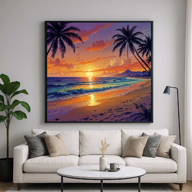 Poster Sunset de praia tropical - Estilo de ilustração (Criador carregado)