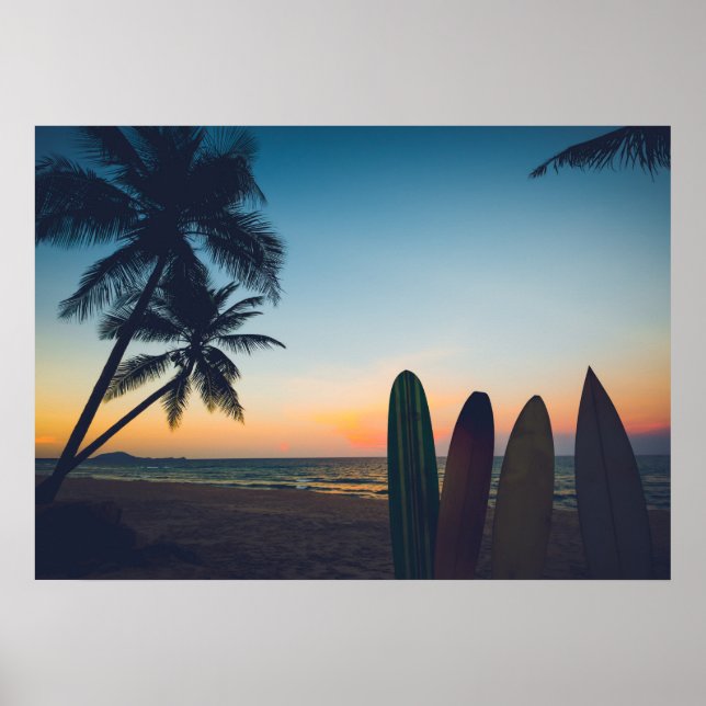 Poster Sunset de Surfe de Paraíso Tropical (Frente)