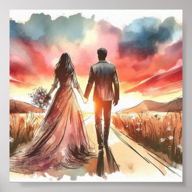 Poster Sunset do Dia do Casamento (Frente)