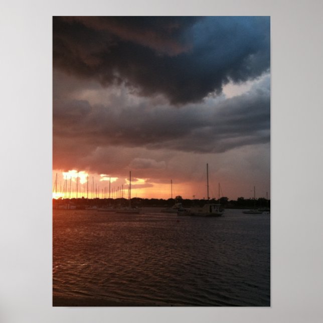 Poster Sunset e Boats no Imagem da Água (Frente)