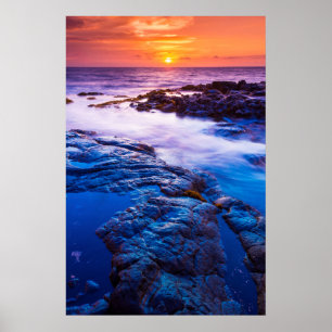 Poster Sunset E Piscina De Oculto No Havaí