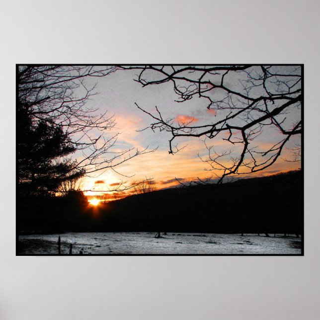 Póster Sunset e Snowy Field (Frente)