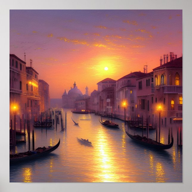 Poster Sunset Em Arte Digital Do Canal De Veneza (Frente)
