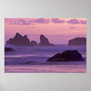 Póster Sunset em Bandon Beach Sea Stacks.