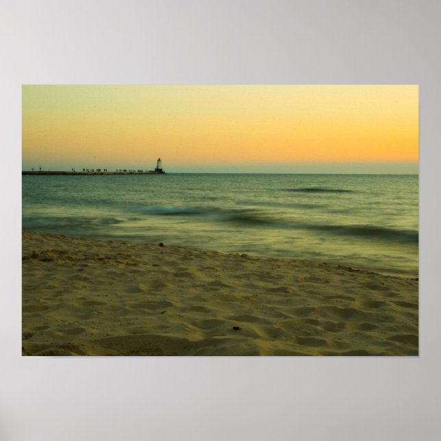 Póster Sunset em Ludington Light (Frente)