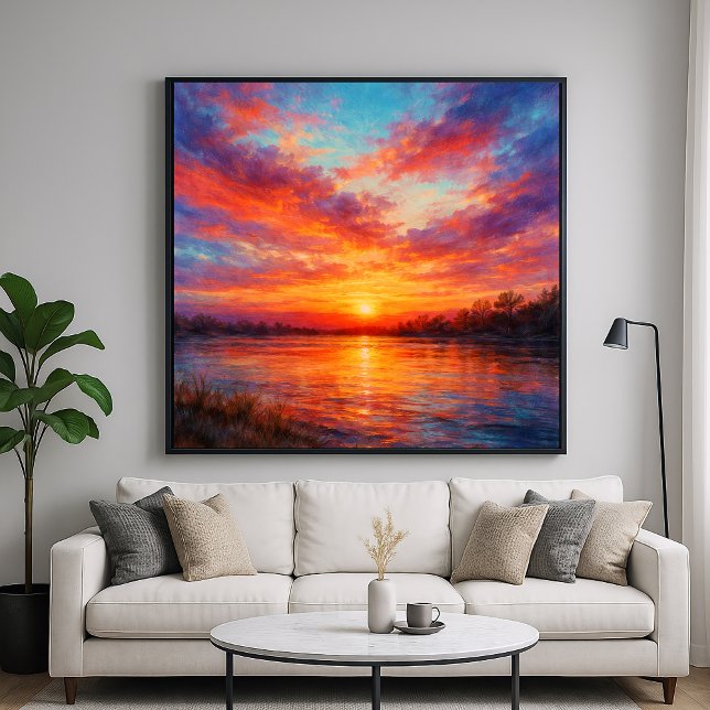 Poster Sunset Lake - Pastel Painting Style Art (Criador carregado)