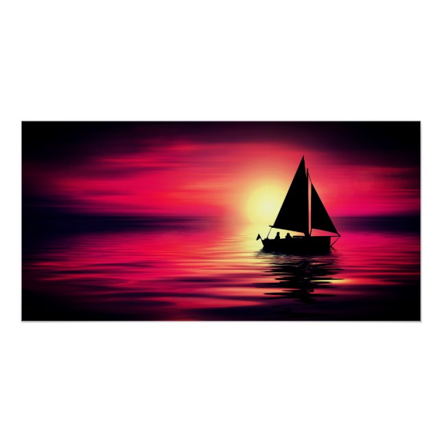 Póster Sunset, Mar, Barco à vela (Frente)