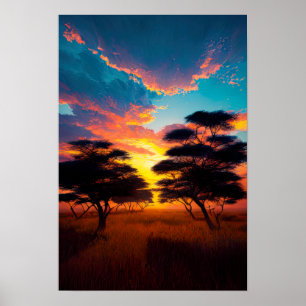 Poster Sunset Mesmerizante na savana africana