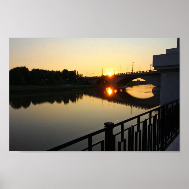 Póster Sunset na ponte de Broad Street em Columbus, OH (Frente)