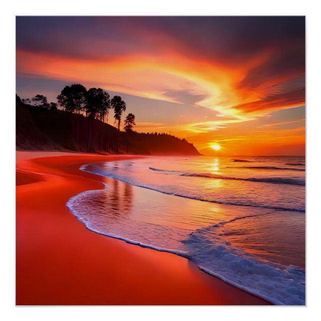 Póster Sunset na praia, AI, (Frente)