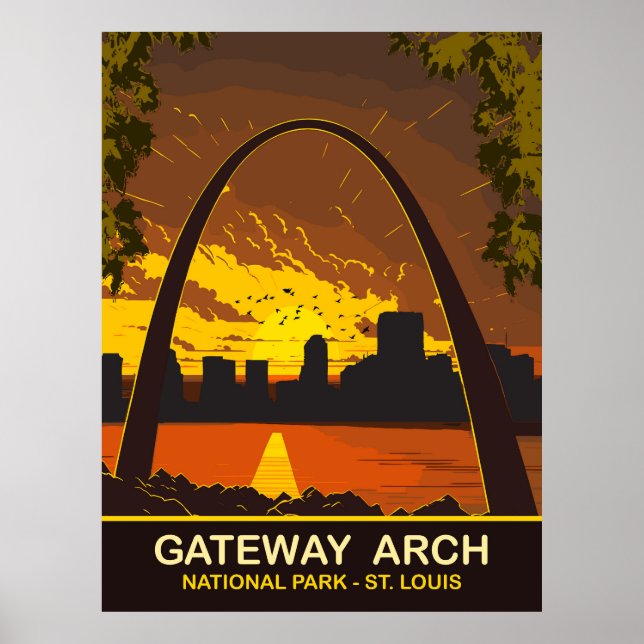Poster Sunset no Gateway Arch, Rua Louis, Viagem (Frente)