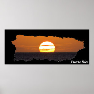 Poster Sunset no mapa da ilha de Porto Rico