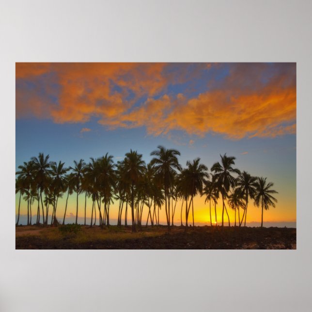 Póster Sunset no Parque Histórico Nacional Pu'uhonua o (Frente)