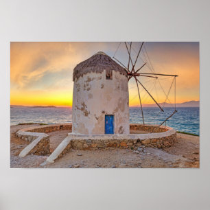 Poster Sunset nos famosos moinhos de vento de Mykonos, Gr