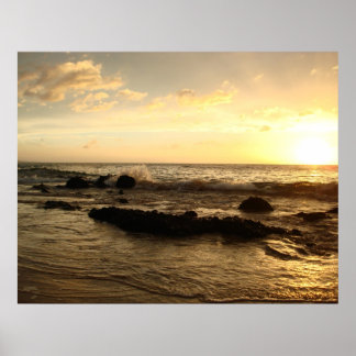 Poster Sunset: ondas quebrando