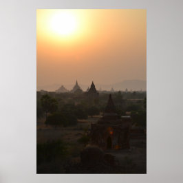 Poster Sunset Over Bagan Temples - Mianmar Fotografia