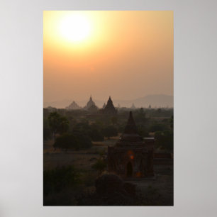 Poster Sunset Over Bagan Temples - Mianmar Fotografia