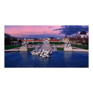 Póster Sunset over fountain em Viena
