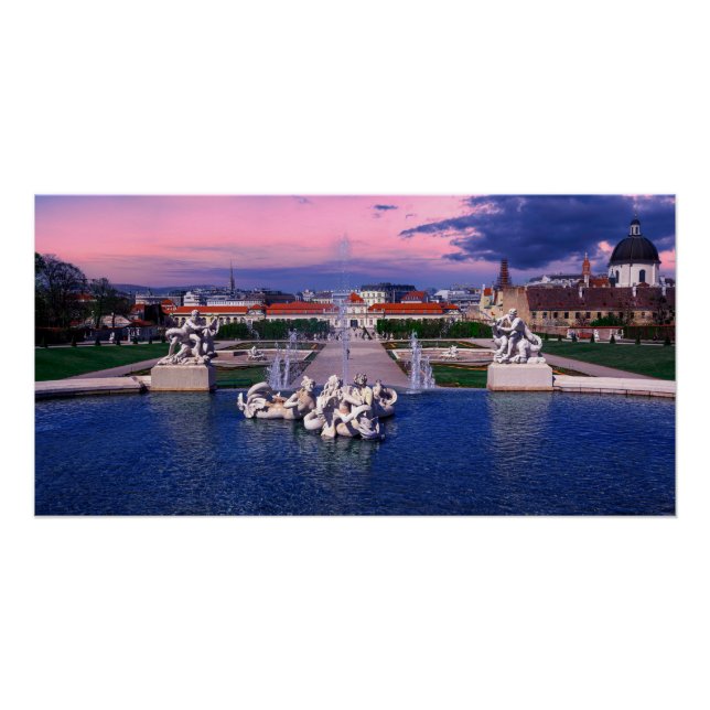 Póster Sunset over fountain em Viena (Frente)