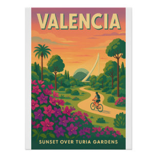 Póster Sunset over Turia Gardens - Valencia Retro 2025